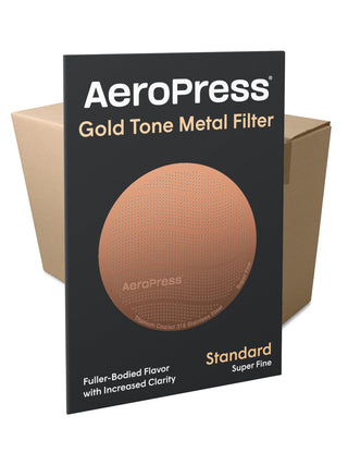 Photo of AeroPress Gold Tone Reusable Filter (Titanium-Coated) ( 100 Units 1 Case ) [ AeroPress ] [ Metal Filters ]