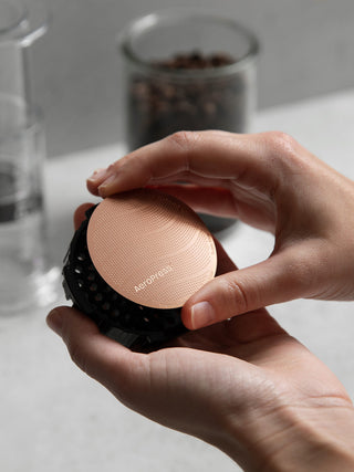 Photo of AeroPress Gold Tone Reusable Filter (titanium-coated) ( ) [ AeroPress ] [ Metal Filters ]