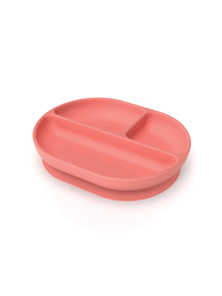 Photo of EKOBO Bambino Silicone Divided Plate with Suction Foot ( Coral ) [ EKOBO ] [ Plates ]